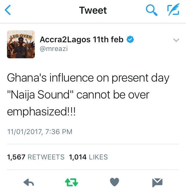 Mr Eazi's tweet which started a Ghana-Nigeria Twitter War 