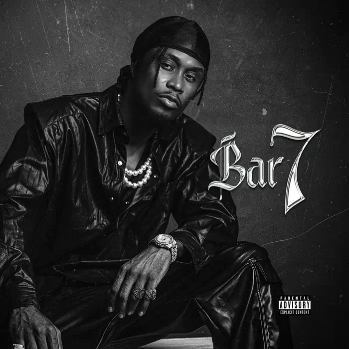 A man in dark clothing with a durag and jewelry poses against a textured background, promoting "E.L - Bar 7 [FULL ALBUM]" beside him. An "explicit content" label appears in the bottom right corner.