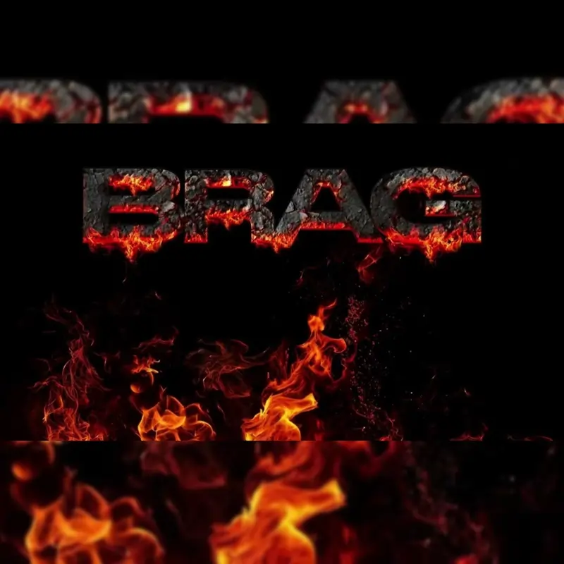 The word "BRAG" appears in bold, charred letters with flames underneath and around it on a black background, reminiscent of the intense energy found in Sarkodie's "Brag INSTRUMENTAL.